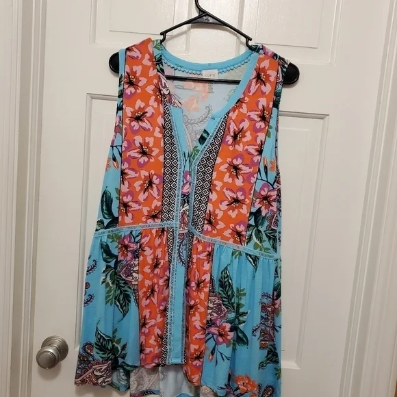 Cupio Colorful Floral/Paisley Print Sleeveless Knit Top, Size XL, Boho - Picture 6 of 8